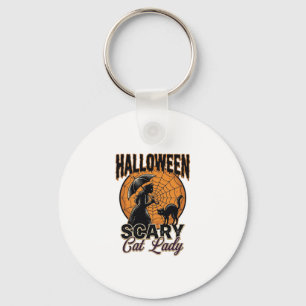 Porte-clés Dame de chat effrayante Halloween Sorcière Web Vin