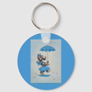 Porte-clés Dame de chien écossaise portant un parapluie