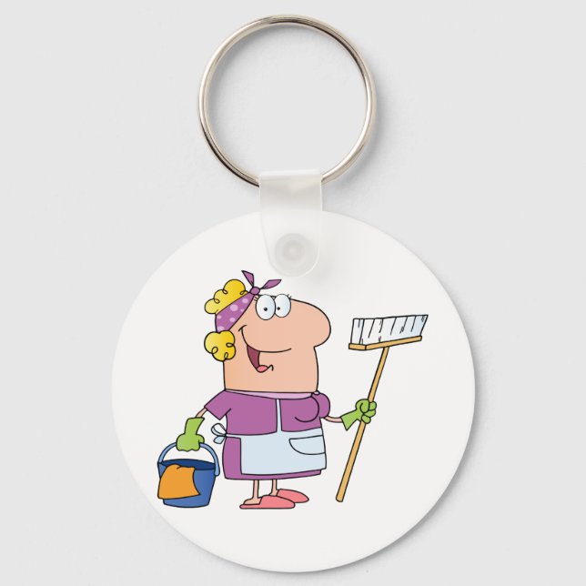 Porte-clés Dame de nettoyage de caricatures (Recto)