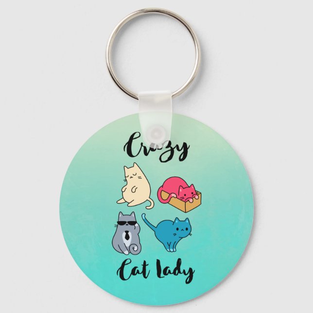 Porte-clés Dame du chat fou et 4 chats mignons (Recto)