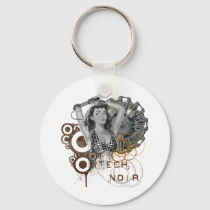 Porte-clés Dame steampunk à la vapeur de la pulpe Tech noir