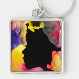 Porte-clés Dame tournesol silhouette art aquarelle