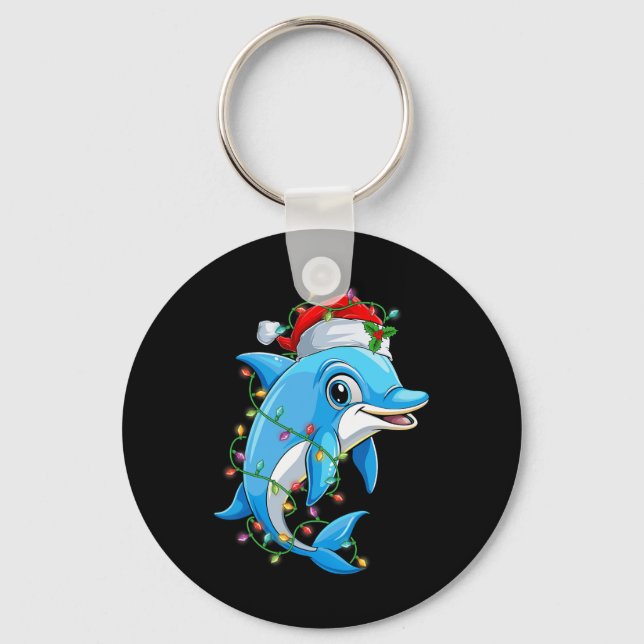 Porte-clés Dauphin amusant Santa Chapeau Noël Arbre Lumières  (Recto)