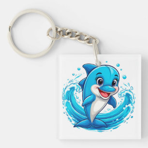 Porte-clés Dauphin de dessin animé mignon éclaboussant dans l