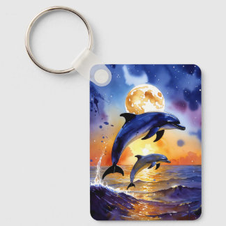 Porte-clés dauphins au clair de lune mystique