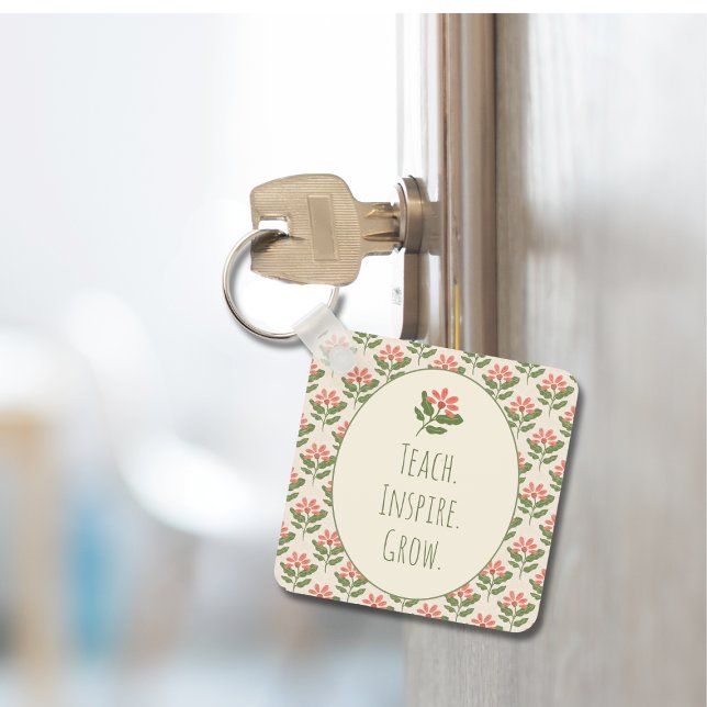 Porte-clés de professeur floral | Enseigner • Insp (Floral Teacher Keychain | Teach • Inspire • Grow | Thoughtful Teacher Appreciation Gift)