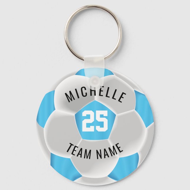 Porte-clés ⚽ de soccer - Bleu et Blanc bébé (Recto)