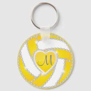 Porte-clés 🏐 de volley-ball jaune et blanc diamant