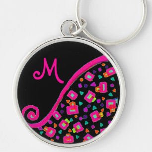 Porte-clés DÉCO MONOGRAMME rose Fuchsia Jaune Blanc Noir