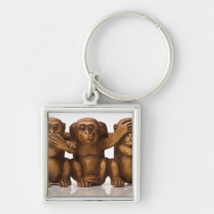Porte-clés Découpage de trois singes en bois