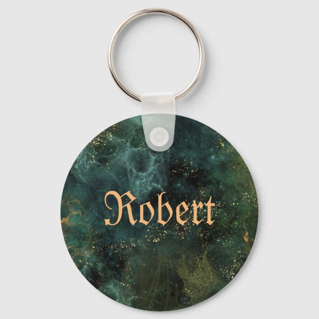 Porte-clés Deep Emerald Elegant Green nom personnalisable (Recto)