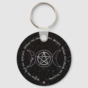 Porte-clés Déesse triple Lune Wicca Pentacle