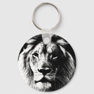 Porte-clés Défi de motivation du lion blanc noir