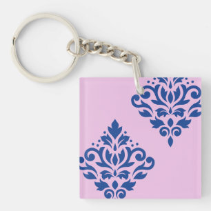 Porte-clés Défiler Damas Art I Bleu sur rose