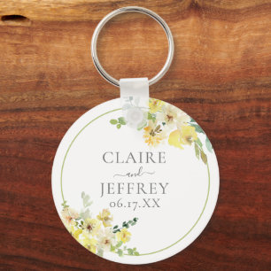 Porte-clés Delicate Jaune Floral Sage Vert Mariage Personnali