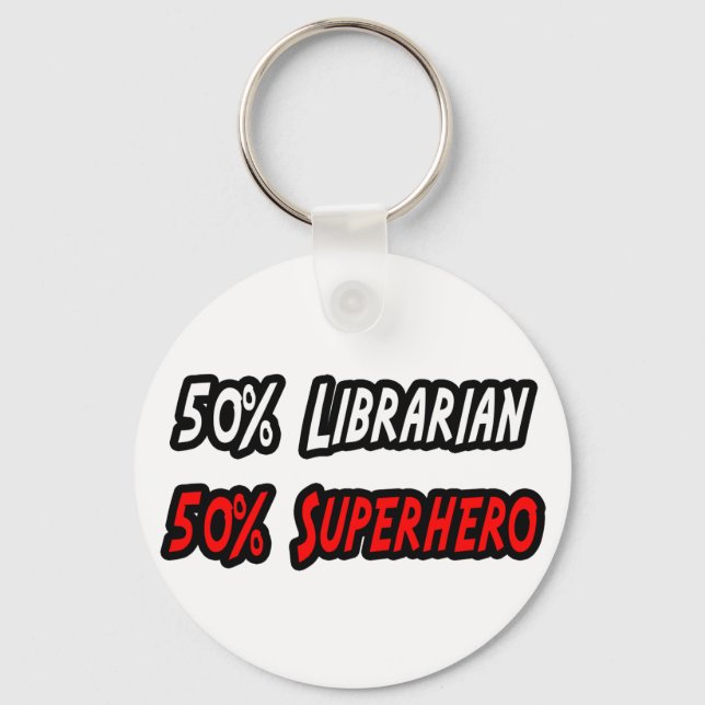 Porte-clés Demi-libraire moitié superhéros (Recto)