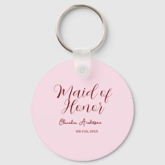 Porte-clés Demoiselle d'honneur mauve nom date rose pastel ma