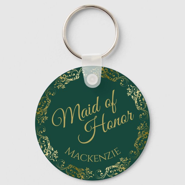 Porte-clés Dentelle d'or sur Emerald Green Maid of Honor Mari (Recto)