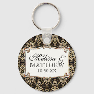 Porte-clés Dentelle florale de damassé d'or de Faux de