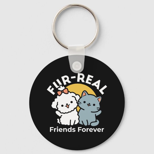 Porte-clés Des amis vrais pour toujours | Cute Cat & Chien Du (Recto)