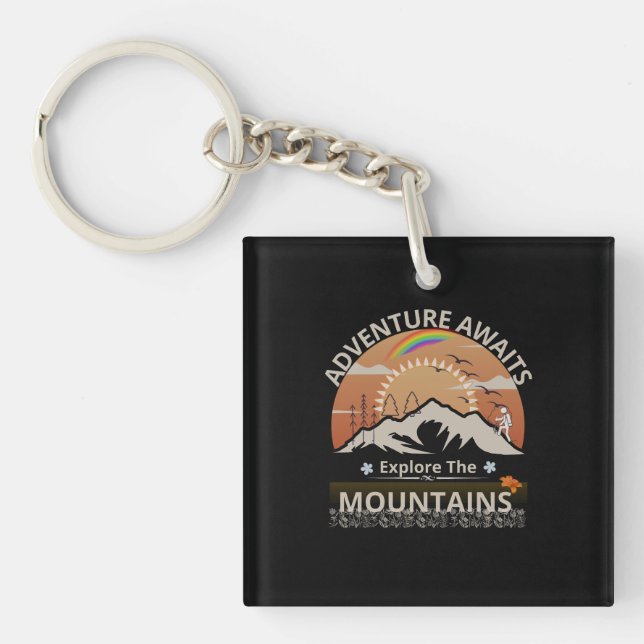 Porte-clés Design "Adventure Await-Explore the mountain" (Devant)