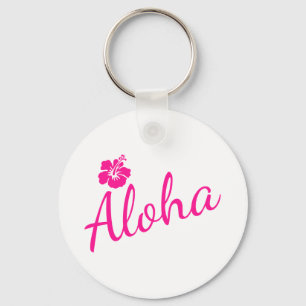 Porte-clés Design original en texte rose ALOHA et fleur