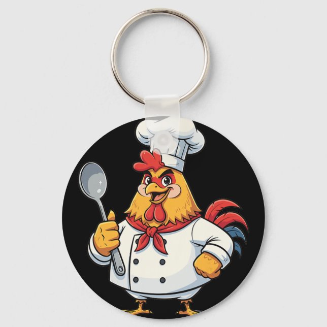 Porte-clés Dessin animé poulet cuisine coq chef cuisine  (Recto)