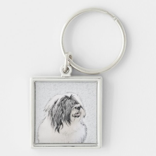 Porte-clés Dessin de collie à oreilles - Joli art original de (Devant)