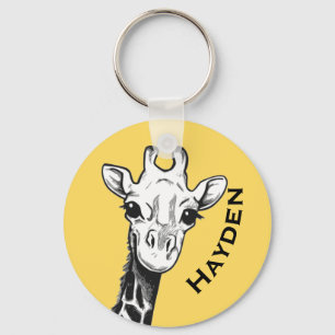 Porte-clés Dessin de Giraffe Noir et Blanc personnalisé