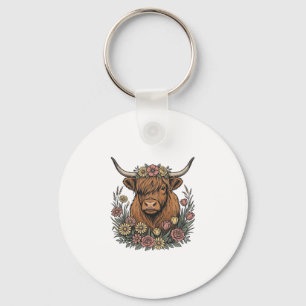 Porte-clés Dessin de gravure vintage de vache des Highlands f