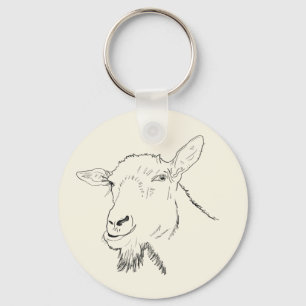 Porte-clés Dessin de ligne de chèvre amusant Design d'art ani