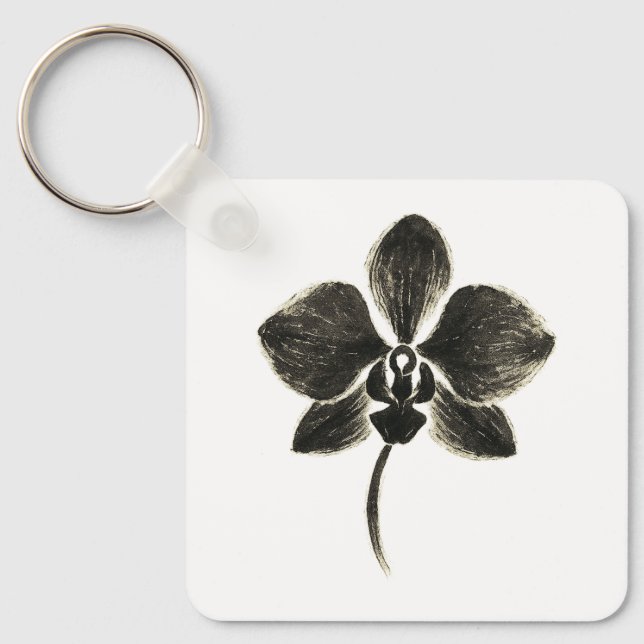 Porte-clés Dessin de ligne orchidée - anneau de clé florale (Recto)