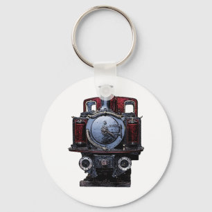 Porte-clés Dessin de locomotives vintage bleu et rouge