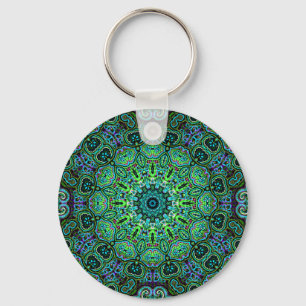 Porte-clés dessin de mandala vert émeraude