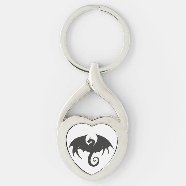 Porte-clés Dessin d'une silhouette de dragon noir (Devant)