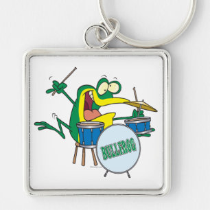Porte-clés dessin humoristique de drummer de grenouille