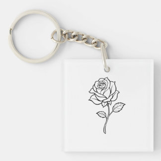 Porte-clés Dessin minimaliste de rose en ligne, design floral
