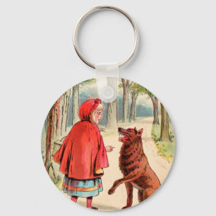 Porte-clés Dessin vintage : Trou d'équitation rouge et Loup
