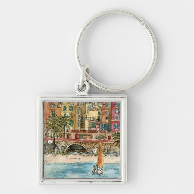 Porte-clés Destinations | Watercolor Beach & Bâtiments (Devant)