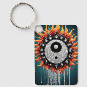 Porte-clés Détails de l'énergie radieuse Yin Yang Orange Noir