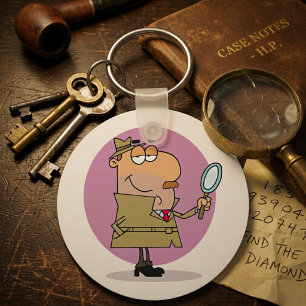 Porte-clés Détective de dessin animé drôle avec loupe