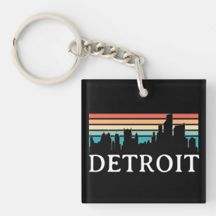 Porte-clés Detroit Michigan Vintage Sunset Skyline Retro