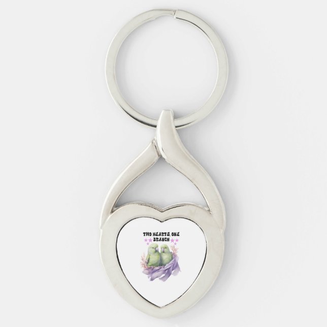Porte-clés Deux Coeurs, une branche - Oiseaux Porte - clés &  (Devant)