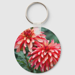 Porte-clés Deux fleurs dahlia roses