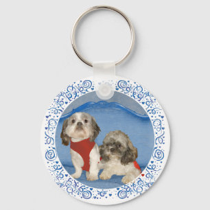 Porte-clés Deux Petits Chiens de Sauvetage Shih Tzu
