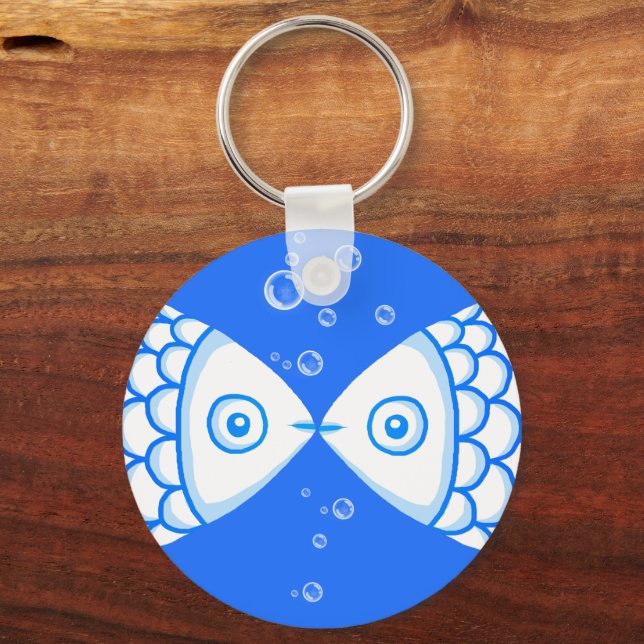 Porte-clés Deux Poissons Bleu Blanc Abstrait Motif (Recto)