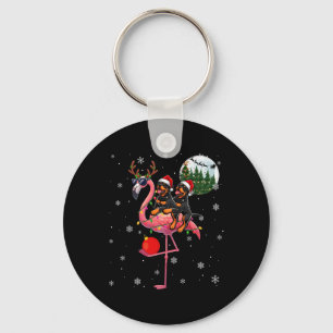 Porte-clés Deux Rottweilers de Noël à cheval Flamant rose Rei