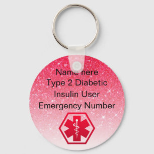 Porte-clés Diabetic Alert Personalized Type 1 or 2 Keychain