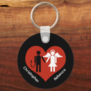 Porte-clés Diable et Ange en Amour Son Nom et le Sien