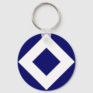 Porte-clés Diamant Bleu Profond, Bordure Blanche Gras